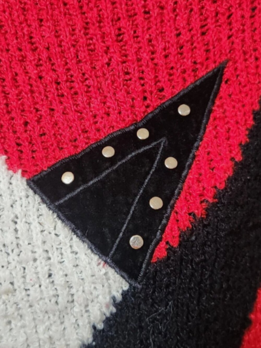 Vintage Le Chois Sweater 80s Womens Large Red Black Silver Geometric - Picture 5 of 8